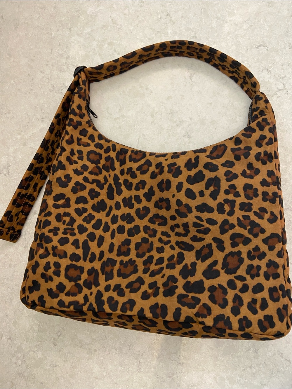 BAGGU Leopard-Print Nylon Shoulder Bag in Brown and Black, Adjustable Strap. - Picture 12 of 16
